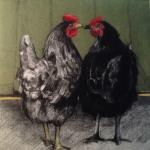 Chickens,  1/1   - Handcolored Etching with Chne Colle of Handmande Japanese paper $240 