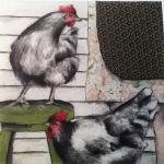 Ain't Nobody Here But Us Chickens,  1/1   - Handcolored Etching with Chne Colle of Handmande Japanese paper $240 